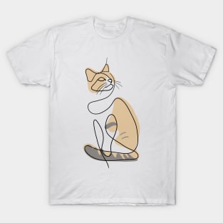 Tri-color Cat - Simple Minimalist Line Art Design T-Shirt